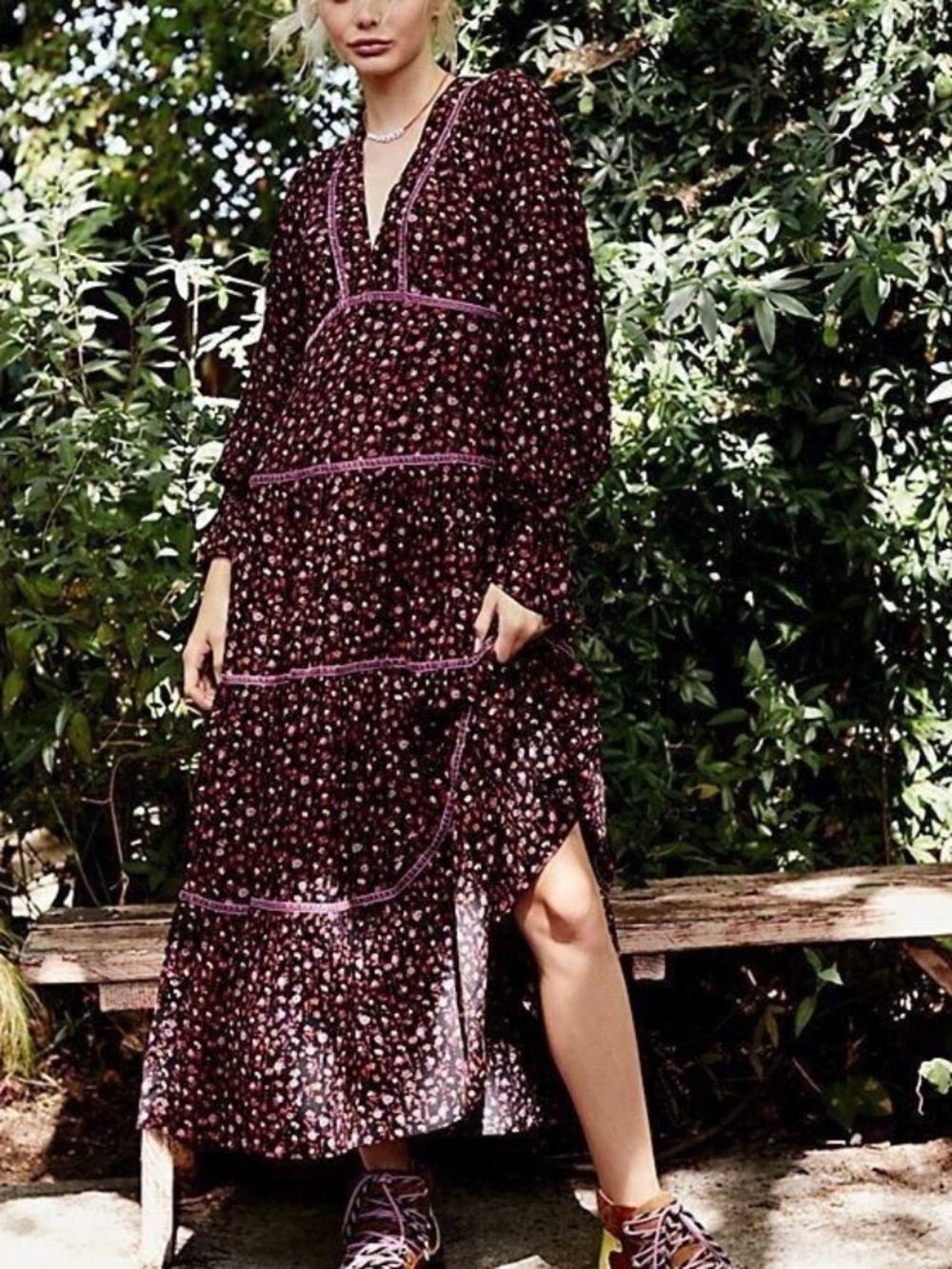 Free People Take A Little Time floral midi dress Black Pink 2
